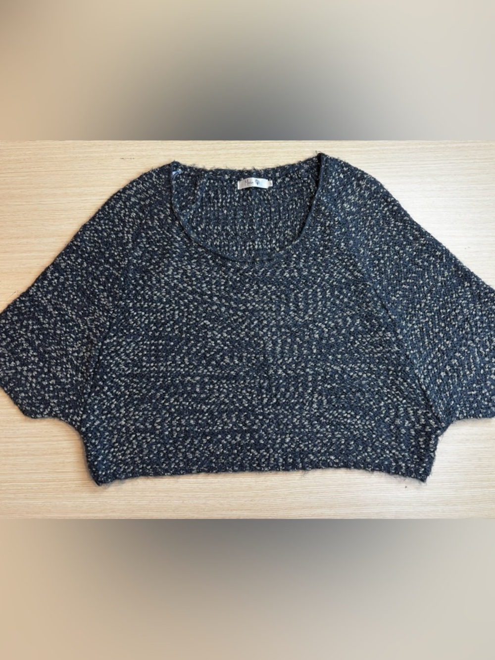 Missa Dolman Batwing Scoop Neck Sweater Slate Gold Marled Sz S